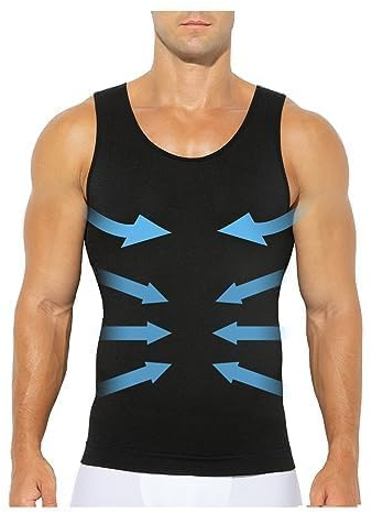 Casey Kevin Shapewear herr magkontroll undertröja body shaper för män kompression linne herr kompression undertröjor, X2-svart, M