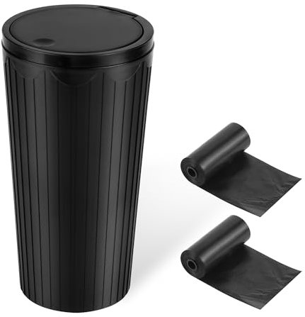 Mini Cestino per Auto Portabicchieri, Plastica Pattumiera Auto con Coperchio e 2 Sacchi della Spazzatura per Auto, Cucina, Ufficio, Casa, Nero