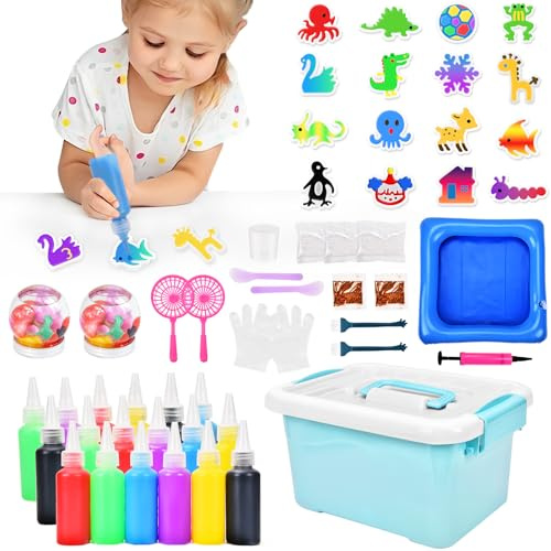 Herenear Magic Water Elf Toy Kit, 56 Stück Aqua Gelz Spielzeug mit Aufbewahrungsbox 18 Farben & 16 Formen, Magic Gel Water Kit, DIY Wasser Tiere zum Selber für Kinder 4 5 6 7 Jahren