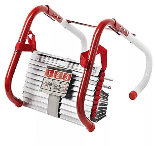 PNAJFUEL Strickleiter,Sicherheitsleiter Notfall Feuer Flucht Leiter 2-6 Stockwerke, Aluminium-Legierung Flammenbeständig Tragbare Sicherheit Leitern/Red, Sier/13Ft/4M