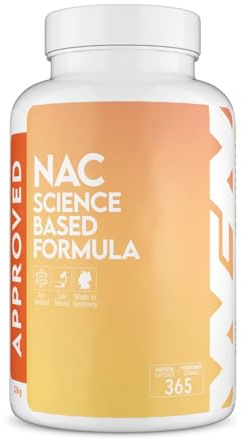 WFN Approved NAC 800 mg por cápsula - N-Acetil-L-Cisteína - Suministro anual de 365 cápsulas - Altamente dosificado, vegano, sin aditivos - Producido y probado en Alemania