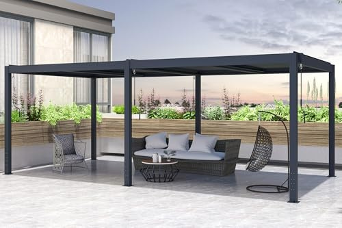 Pérgola bioclimática autoportante Cazeboo 6x3m Santa, Gris, L.600 x P.304 x H.220 cm, Lamas orientables, Pérgola de Aluminio