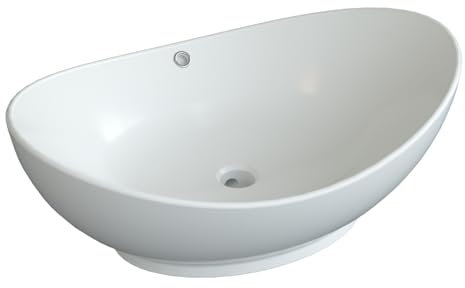 Waschschale oval Badezimmer Aufsatzwaschbecken Aufsatzbecken 60,5x39x19cm klein weiß Bad Gäste wc ohne Unterschrank Handwaschbecken mit Überlauf ohne Hahnloch ultradünner Rand