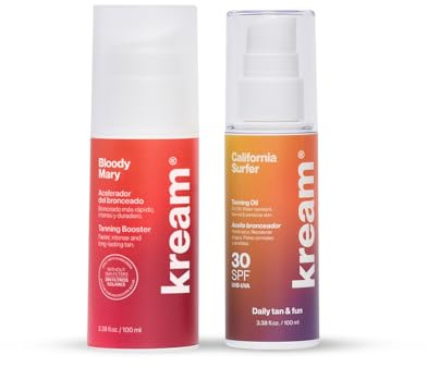 KREAM Travel Blacky Pack - Acelerador del Bronceado + Aceite Solar Bronceador SPF30 California Surfer | Set Tamaño Viaje (100 ml + 100 ml)