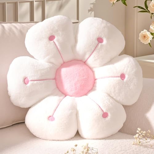 Yhoelata BlumenKissen, Weiß Rosa Blumenform Dekokissen, Kissen Daisy Flower, Cute Polster Blumen-Sitzkissen, Aesthetic Zierkissen für Zuhause, Sofa, Couch, Bett, 40 cm