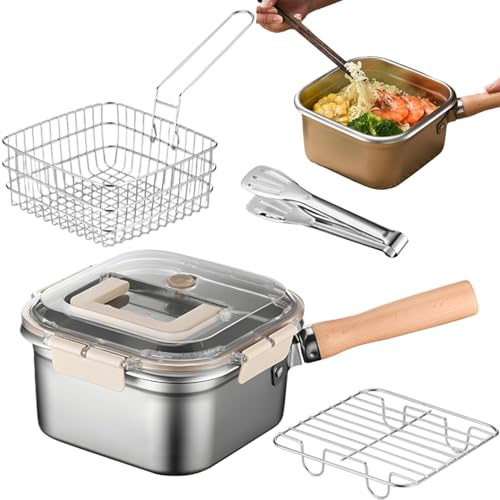 Fischbraten -Set - Edelstless -Fry Pan Kit, langlebiges Kochgeschirr | Kompaktes Herd Frittierkorb mit Fett Tropfschale, Außenküchenutensil