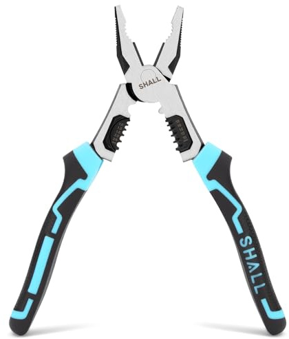 SHALL 5-in-1 Combination Pliers with Wire Stripper/Crimper/Cutter/Wrench, 8” Linesman Pliers for 18-10 AWG (1.0-2.6 mm), High Leverage Cr-V Multi Hand Tools for Electrician
