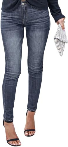 shownicer Jeans Donna Vita Alta Curvy Skinny Jeans Elasticizzati Denim Pantaloni Jeggings A Blu5 XXL