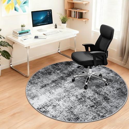 Capslpad rutschfeste Rund Stuhlmatten für Hartholzboden 120x120cm Schwarz Abstrakt Bodenschutzmatte Gaming Schreibtischstuhl Unterlage Schreibtisch Teppich für Hartböden Büro Bürostuhl