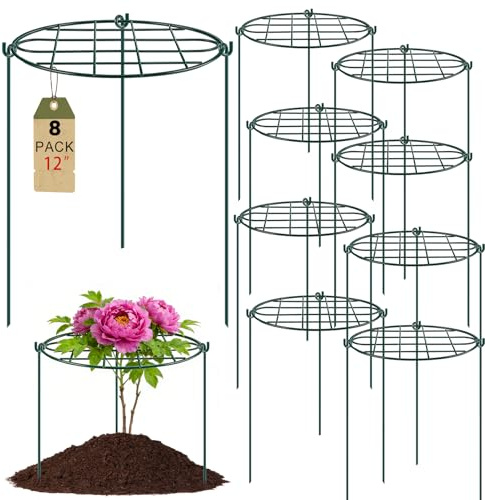 8 Pack 12 x 15.7 inch Peony Cages and Supports,Metal Grow Through Plant Supports for Outdoor Plants,Flowers Support Rings Top-Heavy Plant Brace Support Hoop for Vegetables,Rose,Tomato,Orchids