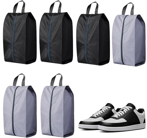 6 Stück Schuhbeutel Reise, Schuhtasche Reise Wasserdicht mit Reißverschluss, Staubdichter Shoe Bag für Aufbewahrung, Organizer Set für Koffer & Zuhause (Schwarz, Grau)