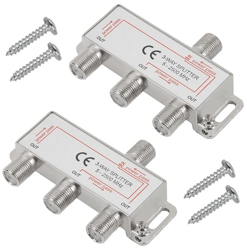 DWEII 2 Pack 3 Way Coaxial Cable Splitter,Support 5-2500MHz,Coaxial Antenna Splitter for RG6 RG59 Coax Cable Satellite HDTV