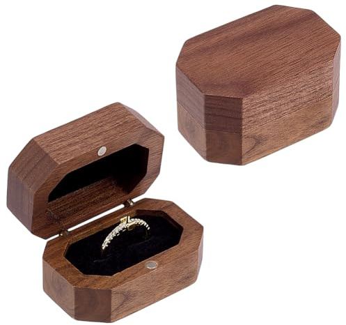 FINGERINSPIRE 2 achteckige Eheringbox Aus Holz Mit Schwarzem Beflocktem Futter 6x4x3cm Kokosnussbraun Handgefertigt Rustikale Aufbewahrungsbox Für Verlobungsringe Schmuckkästchen Zur Präsentation