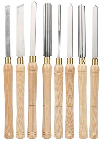 8 pièces outils de tournage du bois ensemble de ciseaux de tour HSS en acier rapide Kit de gouge à bois avec poignée Fraxinus Mandshurica pour les menuisiers professionnels et les