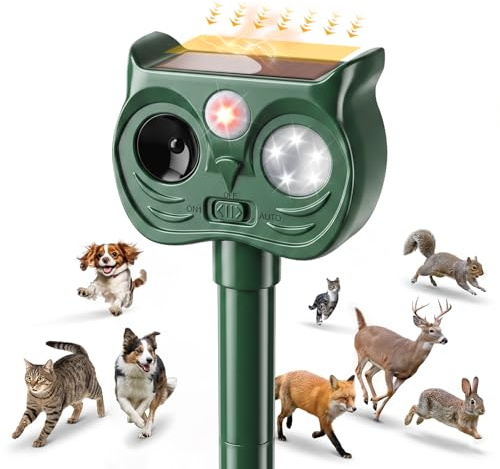 Ciomexiy Repulsif Chat Exterieur Ultrason Solaire 2026 | Répulsif Chiens avec 2 Modes et Lumière, IP45 Effaroucheur Ultra Son Animaux Jardin pour Chats Chien Fouine Renards Chevreuil