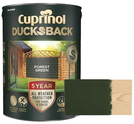ARUUJ 5L Ducksback Paint Forest Green, Fence Paint Extends Timber Life, Water Repellent Wood Treatment, Painting Shades Protects Against UV, Rain & Frost, Fast Drying Low Odour