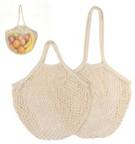 Penfuzon Reusable String Bags, for Vegetables, Two-Piece Set with Long and Short Handles, Lightweight Shopping Bags for Groceries, Produce Storage, and Travel Essentials