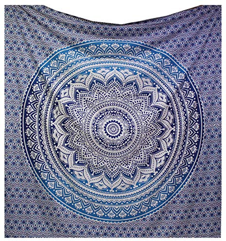 raajsee Indisch Wandteppich Mandala Blau, Boho WandDeko, Aesthetic Room Décor Tapestry, Wandtuch Mandala, Wandbehang Psychedelic 208X232 CM