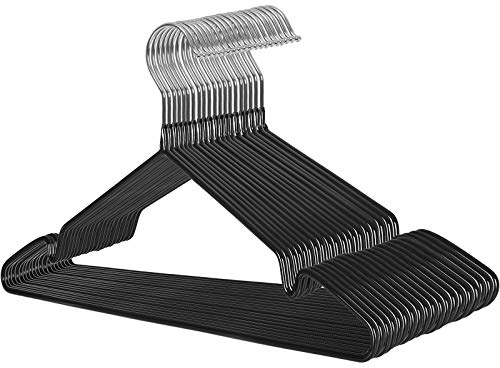 SONGMICS Set di 20 grucce Appendiabiti in Metallo Sottile, Antiscivolo, Ø 4 mm, salvaspazio, Ganci girevoli a 360°, Nero CRI33B-20