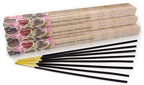 Premium Räucherstäbchen Sandelholz Rose: natürlich traditionell aus Indien in fairer Herstellung. Großpackung mit 10 Boxen = 80 Stück je 45min. Für Meditation & Wellness