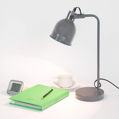 Licht-Erlebnisse Schreibtischlampe Retro Design Grau schwenkbarer Schirm E14 Tischleuchte Schreibtisch Büro