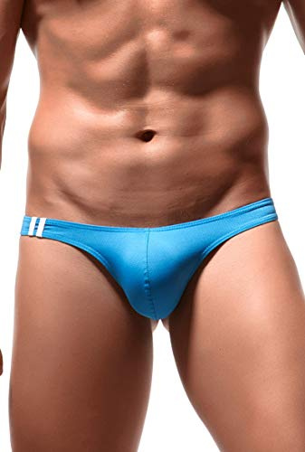 Newsywell Hombre Licra Tanga Elastane Hilo Talle Bajo G-String Baño Invisible Calzoncillos Transpirable Bikini Divertidos Slip Ropa Interior Azul Medium