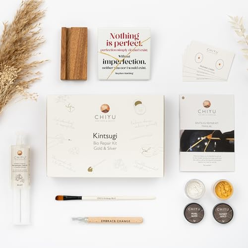 CHIYU Bio Kintsugi Reparatur Set: Bio Repair Kit - Gold & Silber – Goldkleber - Biobasiert – Lebensmittelecht - Das vollständigste und haltbarste Set