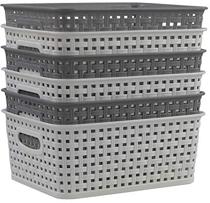 Rinboat Plastic Weave Storage Basket, Pack of 6