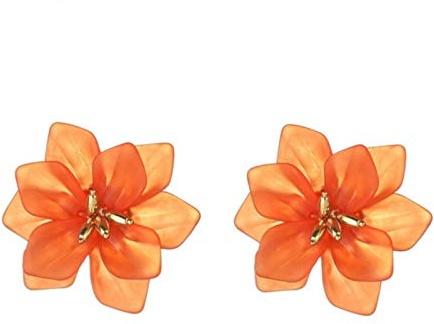 QIN Exquisito Flor de Oreja Anillo Mujer acrílico Grande Blanco Naranja Verde Flor de Vacaciones Pendientes de Vacaciones