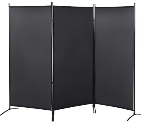 HOMCOM Paravent 3 Panneaux Store Latéral 2,53L x 0,5l x 1,82H m Gris Foncé | Brise-Vue, Paravent sur Pied, Séparateur, Métal, Polyester Haute Densité