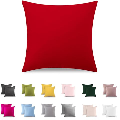 ATsense 2er Set Kissenbezug 40x40 cm - 100% Baumwolle, Rot Kopfkissenbezug Weich und Hypoallergen, ÖkoTex Zertifiziert, Kissenhülle mit Reißverschluss für Allergiker Geeignet