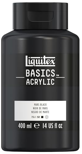 Liquitex 8870335 Basics - Acrylfarbe, monopigmentierte Künstlerpigmente, lichtecht, mittlere Viskosität, Archivqualität, seidenglänzender Finish, 400ml Flasche - Marsschwarz