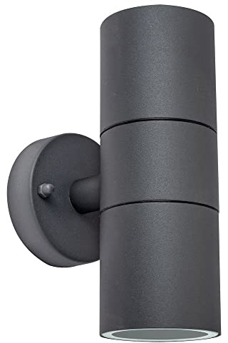 Luceco Exterior Decorative Up and Down Fixed Wall Light, Slate Grey Stainless Steel, GU10, IP54 Rated (LEXDSSUDG-01)