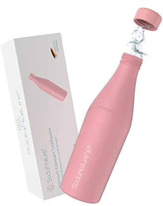 SodaNature® Premium 700ml Edelstahl Flasche für SodaStream Crystal | Zum Sprudeln geeignet, spülmaschinenfest & auslaufsicher | Zubehör für unterwegs inkl. edler Geschenkverpackung (Rosa)
