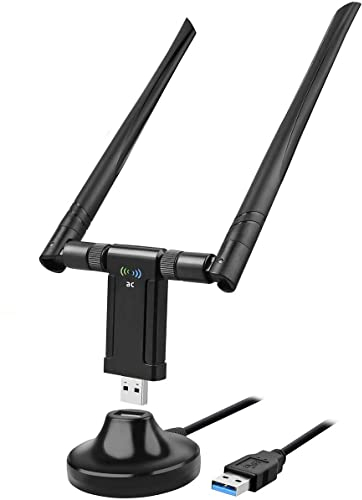 WLAN Stick 1200Mbit/s, WLAN Adapter DualBand 867Mbit/s (5GHz), 433Mbit/s (2,4GHz) Wireless Adapter mit 5dBi Antenne und USB 3.0-Dockingstation für Desktop Laptop PC Windows/Mac OS