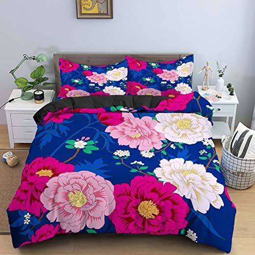Double Duvet Set Blue Begonia Flower Double Bed Duvet Cover Set for Children Aldult with Zipper Closure Breathable Hypoallergenic Microfiber Quilt Cover 78.7x 78.7 + 2 Pillowcases 19.7x 29.5