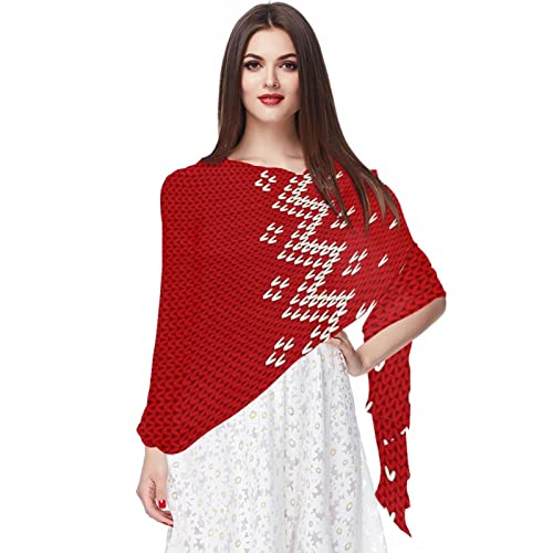 Chiffon-Schal, leicht, weich, durchsichtig, lang, für alle Jahreszeiten, rotes klassisches Strickmuster, mehrfarbig