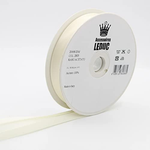Leduc Satin-Schrägband, 20 m, 30 Farben, für Doppelnähte, 8 + 20 + 8 mm, 100 % Acetat, italienische Qualität, 2003, Offwhite