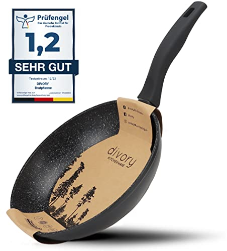 DIVORY Bratpfanne 20cm Induktion – Antihaft Beschichtete kleine Universalpfanne für alle Herdarten - Sichere Griffe, Spülmaschinen geeignet (Schwarz, 20cm)