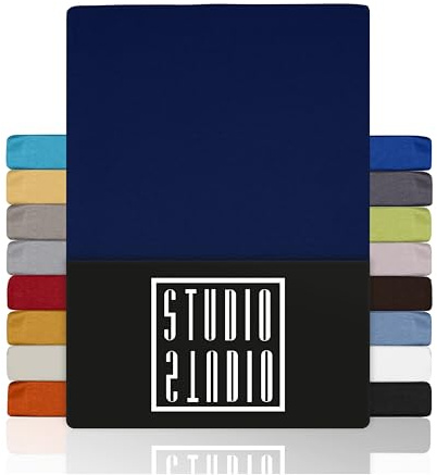 STUDIO Basic Spannbettlaken 140x200cm – Jersey-Spannbetttuch aus 100 % gekämmter Baumwolle – Marine – Öko-Tex Zertifiziert, bügelfrei & elastisch – für Matratzen 15–25 cm