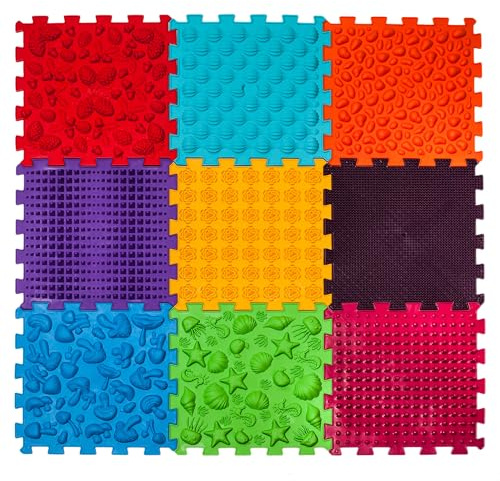 Funny-Steps Tappetino da gioco ortopedico sensoriale Super Mix per bambini (9 puzzle di sentieri forestali quadrati)