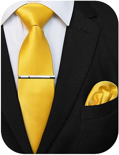 JEMYGINS Herren Krawatte mit Matte Oberfläche inklusive Einstecktuch und Krawattenklammer Set