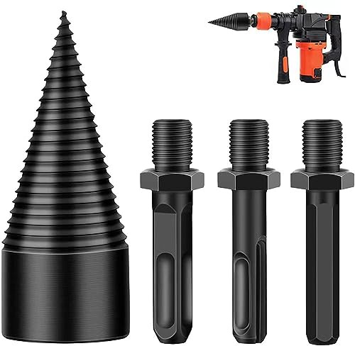 SEAVI Power Log Splitters, Firewood Log Splitter Drill Bit, High Carbon Steel Wood Splitter Drill Bits, Firewood Log Splitter Detachable Drill Bit Electric Drills Screw Cone Driver, for Home Use 32mm