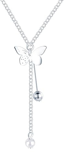 feilok Damen kette Silber 925 Halskette Schmetterling Quaste Kugel Perle Zirkonia für Frauen Schmuck Geburtstags Geschenk für Sie Freundin Weihnachten
