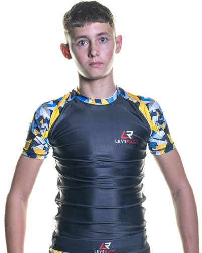Leverage Kids BJJ MMA Rash Guard - Jiujitsu, NoGi, Swimming Shirt, Diving Top, Rashvest, Boys Gift (UK, Age, 6 Years, Regular, Ochre)