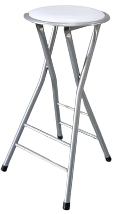 Runder Tragbarer Faltbarer Barhocker, Zusammenklappbarer Hochstuhl, Rückenfreier Klapphocker für Haus Erwachsene Küche Garten, Sitzhöhe 70cm (Color : White)