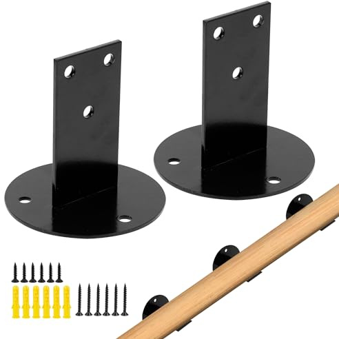 Soporte Para Pasamanos, Soportes Pasamanos Accesorios para Pared, Barandillas Escaleras Maderapara Barras de Pasillos Interiores y Exteriores, Colgador Pared - Negro, 2 Piezas