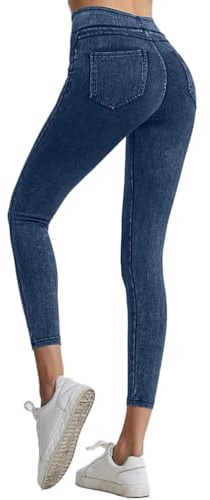 Onsoyours Jeggings da Donna Jeans Leggins a Vita Alta Stretchy Treggings Yoga Pantaloni Casual Slim Pantaloni Jeggings Elasticizzati Attillati in Denim A Blu M