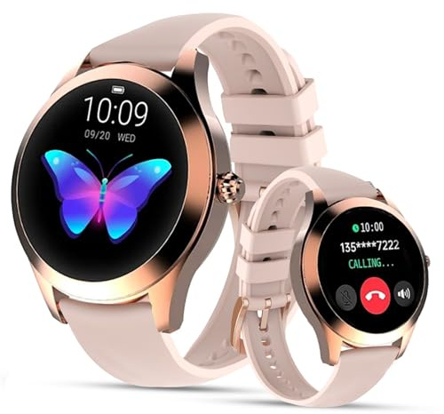 LUNIQUESHOP Round 2 Montre Connectée Femme Appel téléphone| Assistance Vocale| Smartwatch Tactile Petite Taille Ronde| Fréquence Cardiaque, Sommeil| Montre Intelligente Android iOS (Rose)