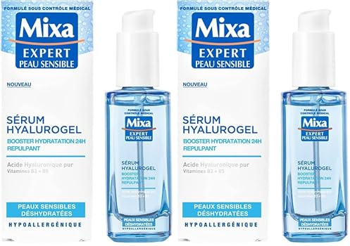 Mixa Expert Peau Sensible - Sérum Hyalurogel - Booster Hydratation 24h Repulpant - Acide Hyaluronique Pur, Vitamine B3 + B5 (Lot de 2)